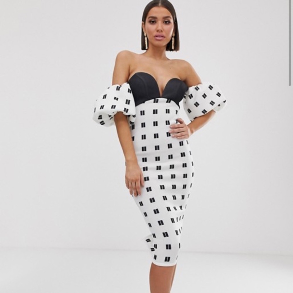ASOS mono grid puff sleeve dress